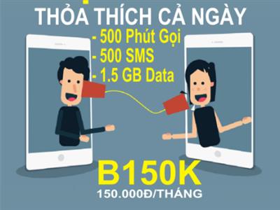 B150K (500M + 500SMS + 1,5GB/MONTH)